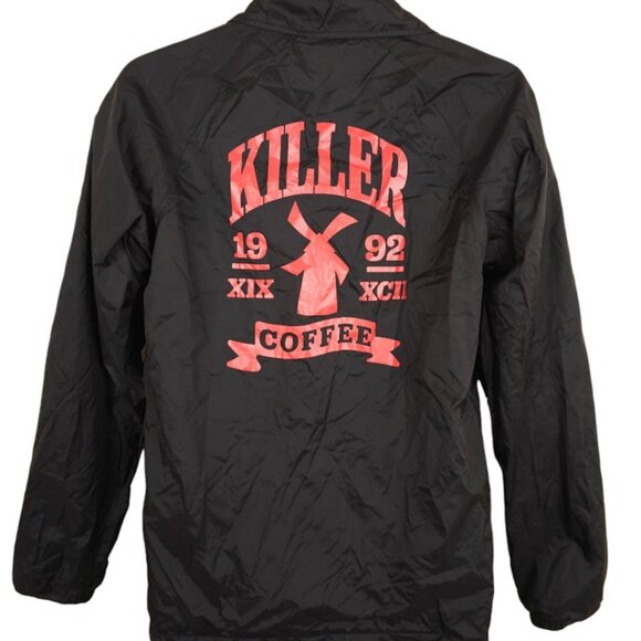 Dutch Bros Coach Jacket Mens Size XS Black Killer Coffee Lined Windbreaker - Picture 4 of 7